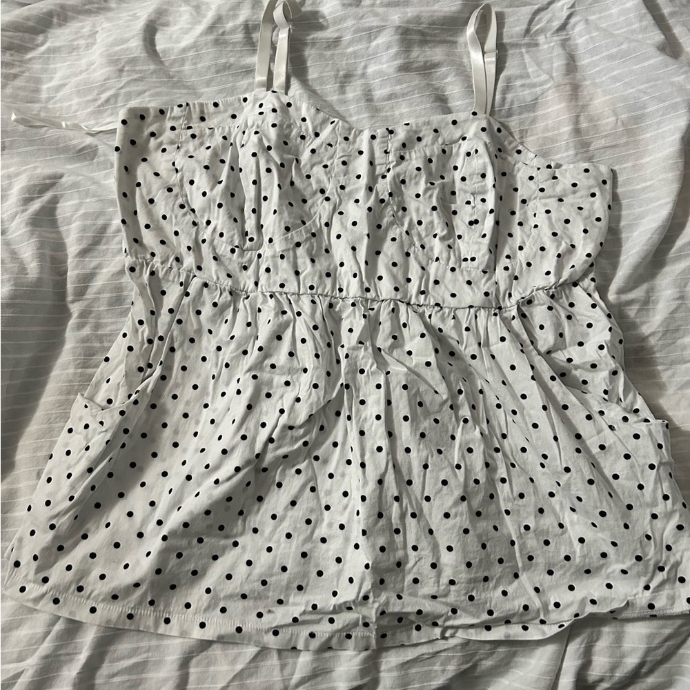 TORRID White Polka Dot Babydoll Spaghetti Straps Tank Top W/ Pockets Women SZ 4